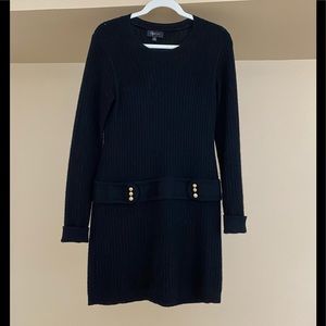 Cashmere Dress, Black with Gold Bead Detail